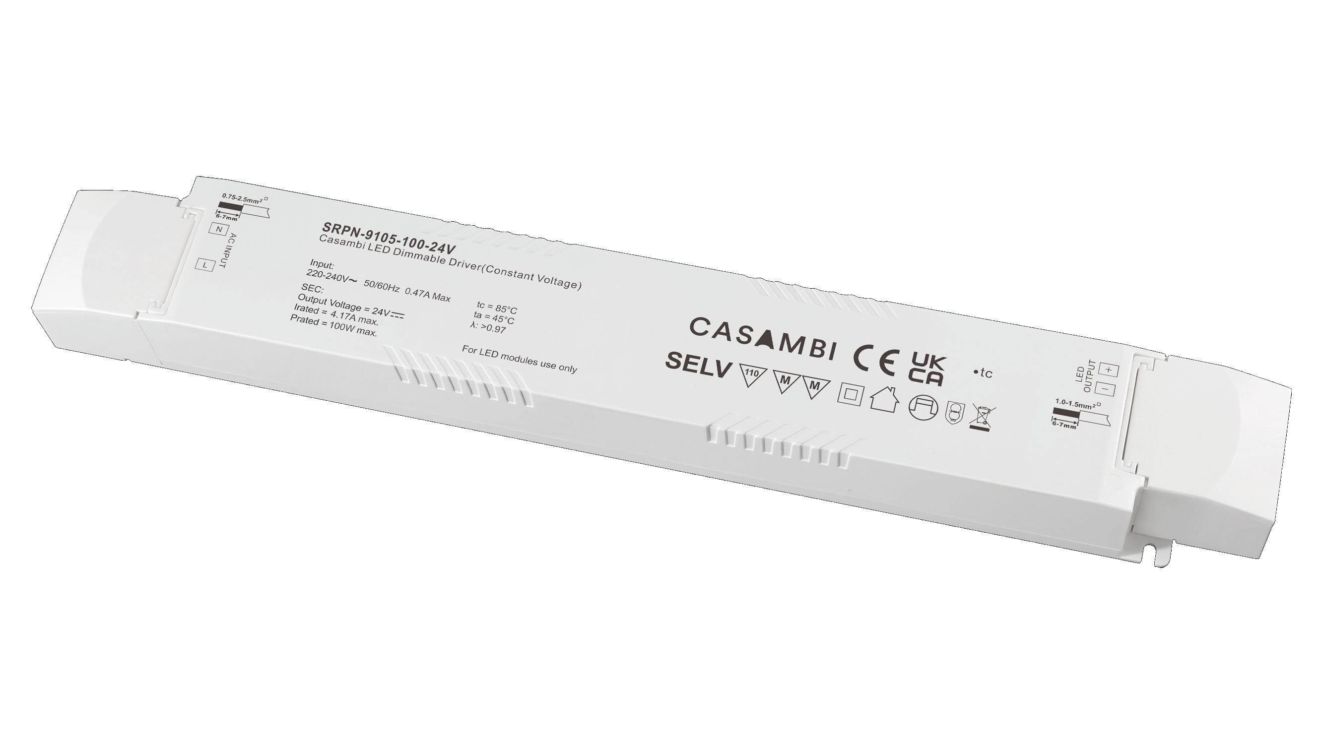 100W Casambi, 24Vdc Konstantspannung LED Treiber, IP20